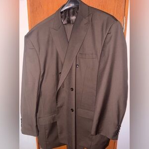 Mens Vinci Brown Double Breasted 2Pc Suit Sz.60L